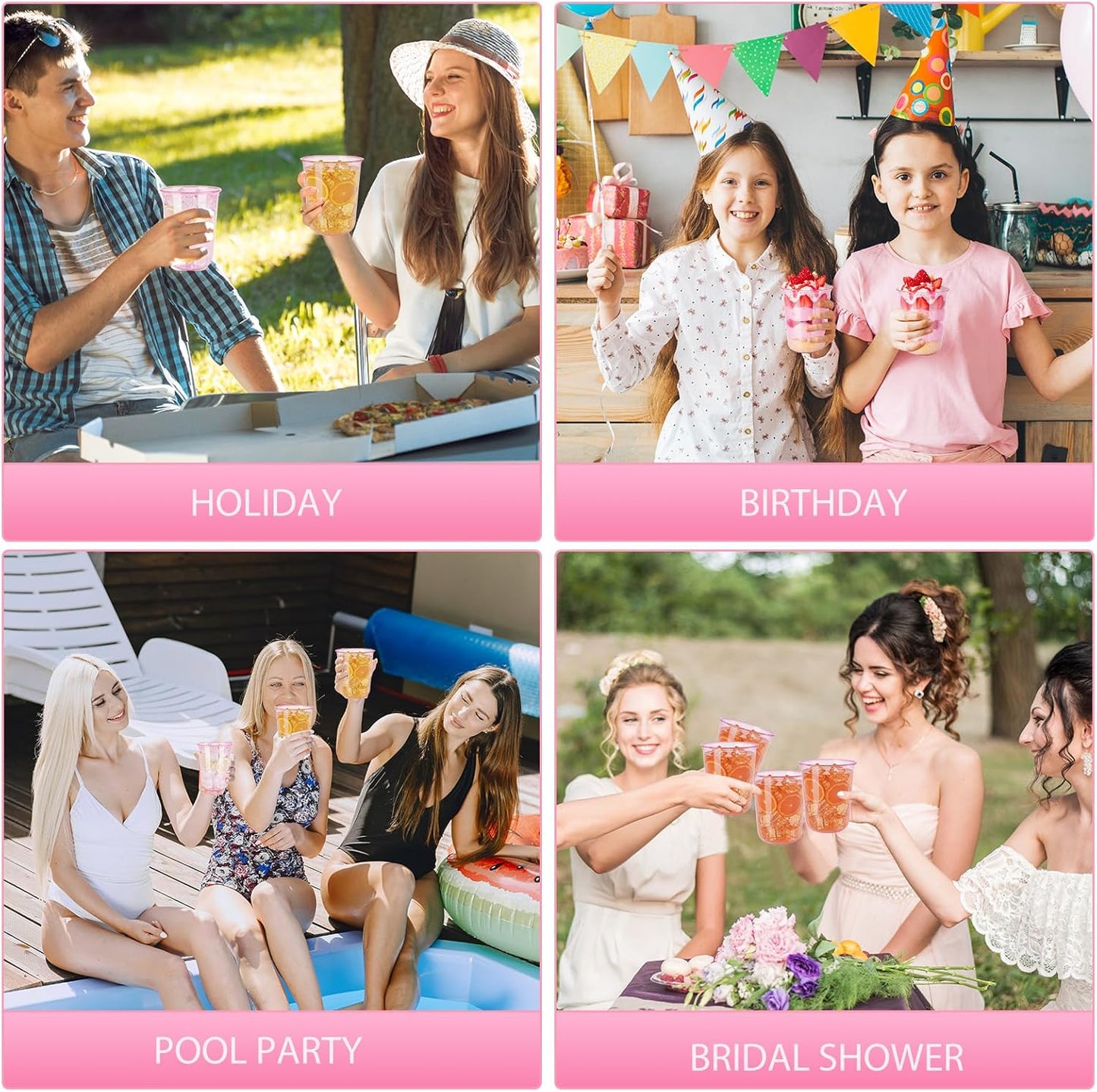 60 Pcs Disposable Stemless Clear Glasses 16 oz NATURAL Arc Crystal Plastic wine glasses Clear Classic Pet Cup for Meeting Weddings Birthdays Cocktail Christmas Party Supplies