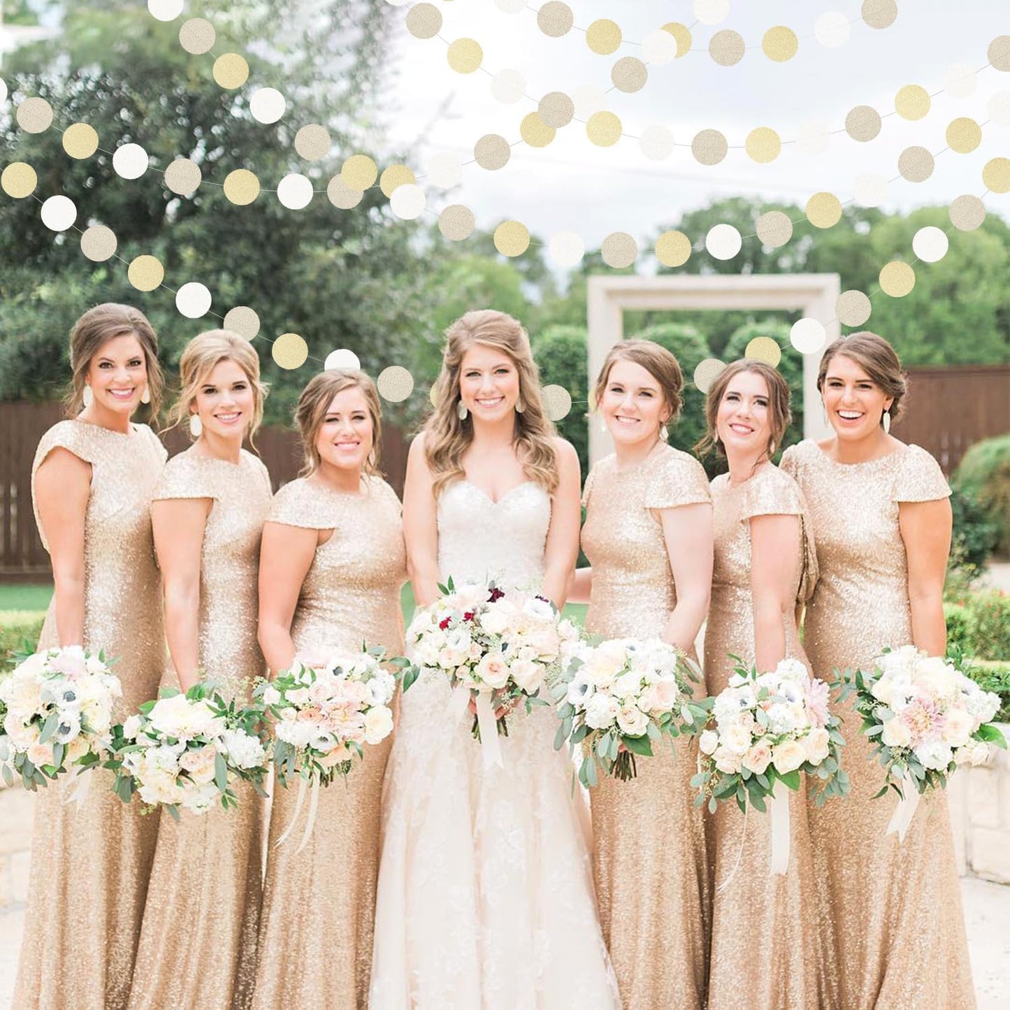 Champagne Gold White Party-Decorations Streamers - 52Ft Hanging Birthday Paper Garland Banner,Christmas Wedding Baby Bridal Shower Bachelorette Engagement Graduation Supplies Backdrop Decor Hugtmr