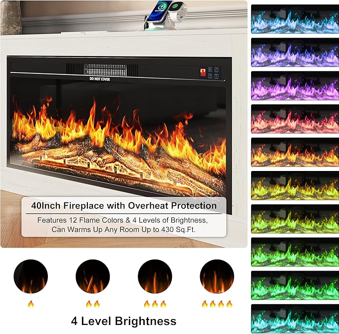 103" Fireplace TV Stand with 40" Electric Fireplace, Farmhouse TV Stand with - Image 3