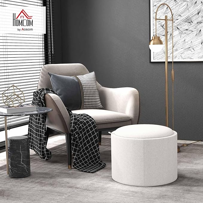 HOMCOM Round Storage Ottoman - Image 2
