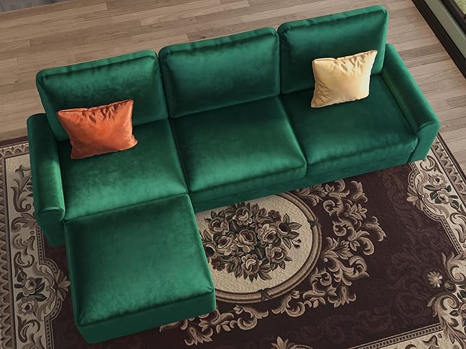 EASE MOOSE Large Seat Velvet L-Shaped Sofa, Soft 4 Seat Couch - Image 4