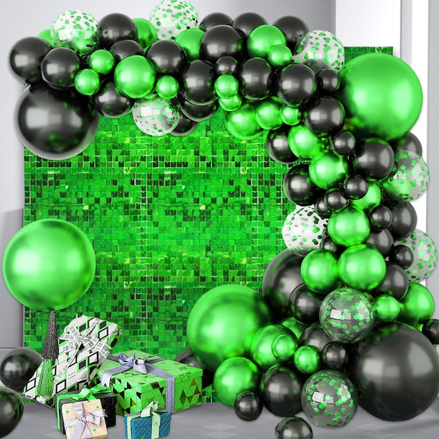 24PCS Green Shimmer Wall Backdrop, Laser Square Sequin Photo Backdrops Panel, Glitter Wall Background for Birthdays, Weddings, Christmas, Engagements, Disco Bachelorette Party Decoration (4FTx6FT)