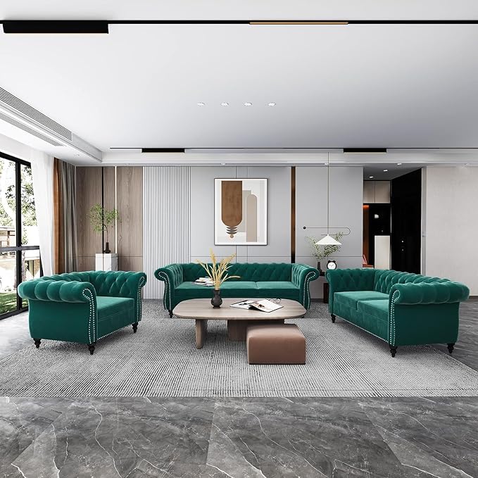 Chesterfield Loveseat Sofa, Modern Velvet Small Sofa Couch 2 Seater - Image 3