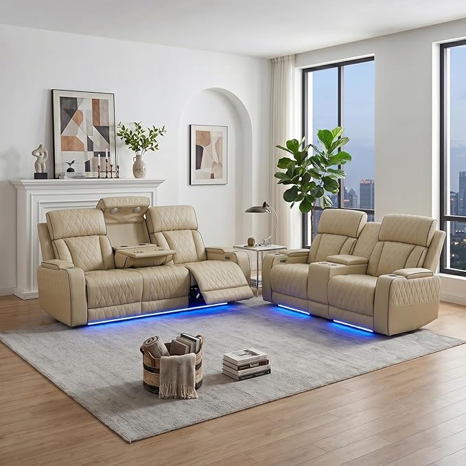 Power Recliner Sofa Set with LED Lights, Includes a Manual Loveseat and a 3 by Unknown