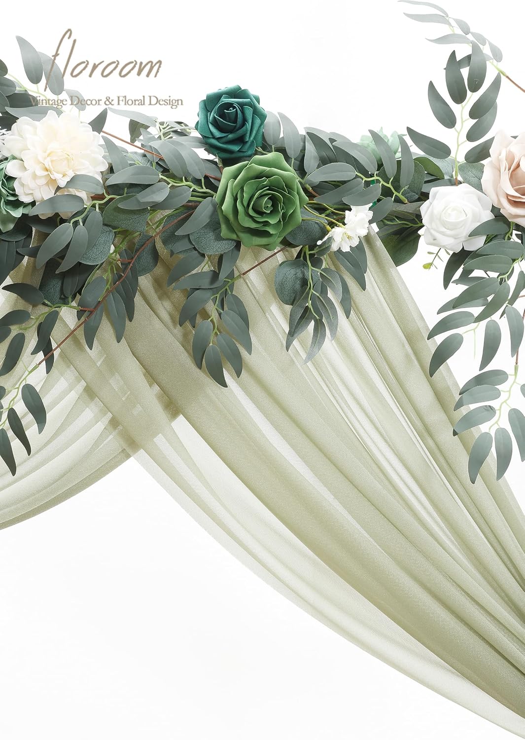 Floroom Wedding Arch Draping Fabric 2 Panels 20Ft Sage Green Chiffon Fabric Drapes Arbor Drapery Wedding Ceremony Reception Swag Decorations