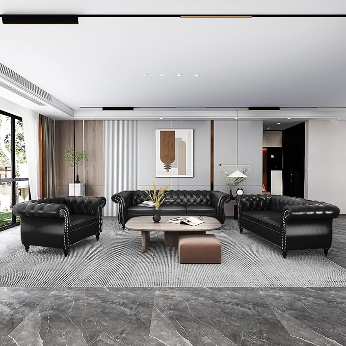 Chesterfield Loveseat Sofa, Modern Leather Small Sofa Couch 2 Seater - Image 4