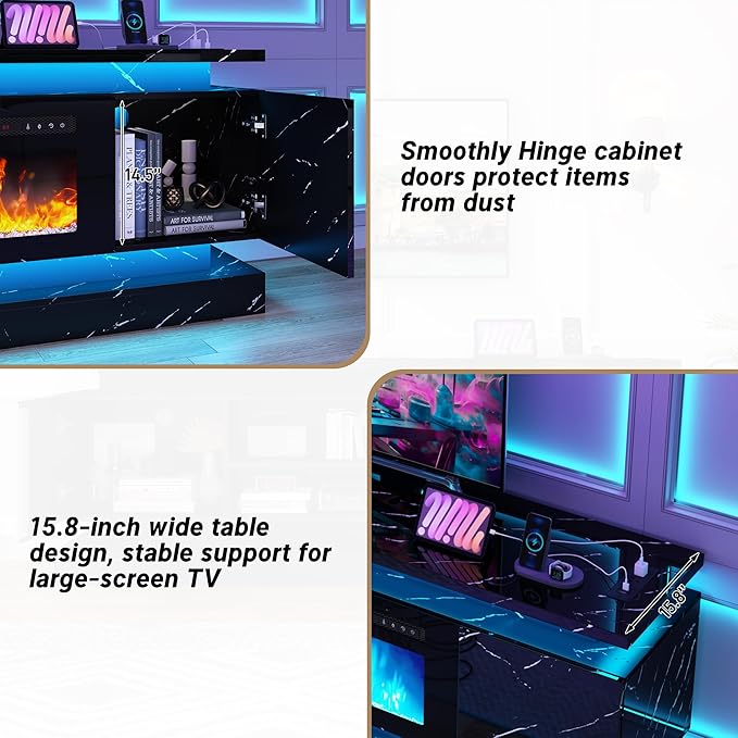 chartustriable 71IN LED TV Stands w/40 inch Fireplace Power Outlet - Image 8