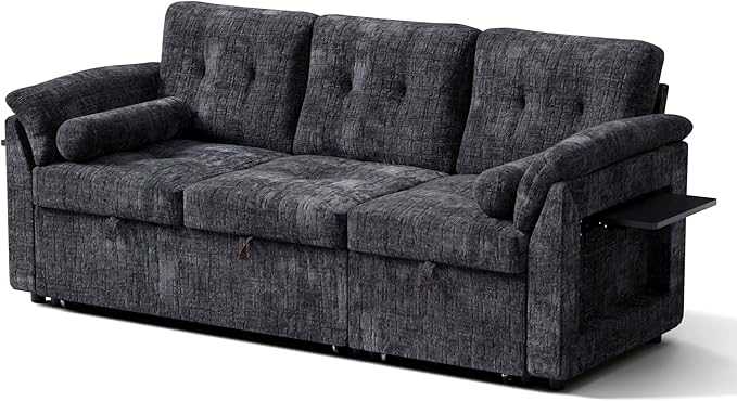 Convertible Sleeper Sofa Bed, 63 Inch Chenille Pull Out Couch - Image 12