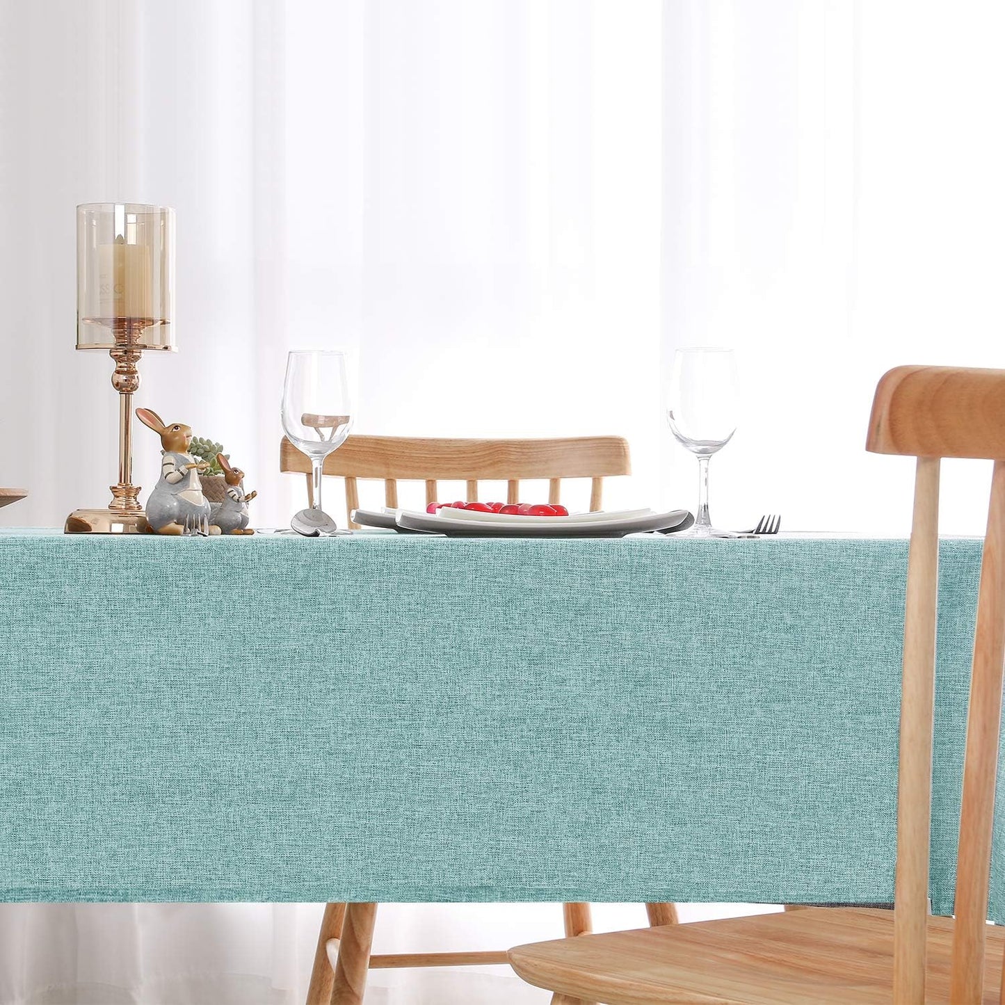 Hiasan Faux Linen Square Tablecloth - Wrinkle and Stain Resistant Washable Table Cloth for Kitchen Dining Room Holiday Table Cover for Party Dinner, Aqua, 60 x 60 Inch