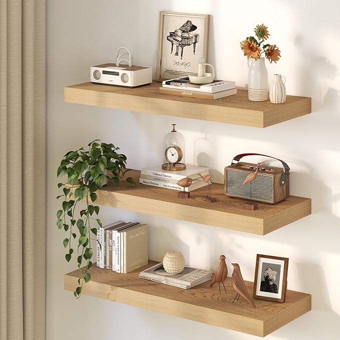 36Inch Oak Floating Shelves for Wall, 12 Inch Deep Shelves for Bedroom - Image 2