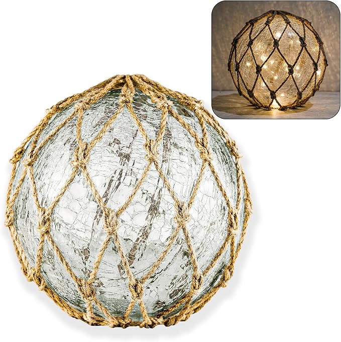 SAILINGSTORY Glass Fishing Float Nautical Lamp Coastal Beach Decor Cracked by HOMEDECORSAILINGSTORY