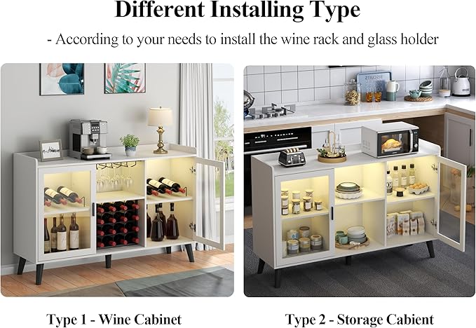 Auromie Wine Bar Cabinet with Led Light, Home Coffee Cabinet with Wine and - Image 9