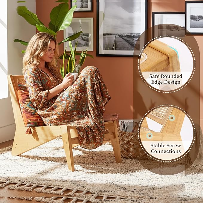 Furlide Rattan Chair 2Pcs, Mid Century Modern Accent Chair, Leisurely Reading - Image 5