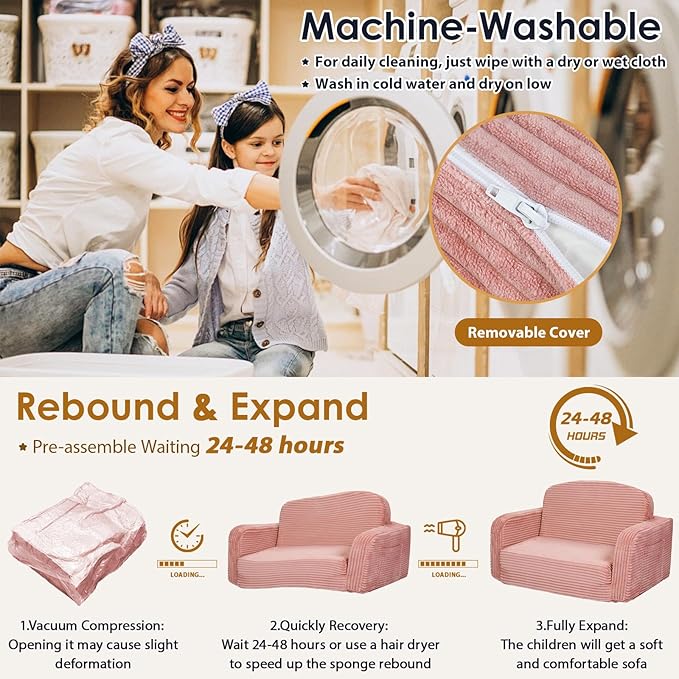 Foryoomi Extra Wide 2 in 1 Convertible Toddler Kids Couch - Image 7