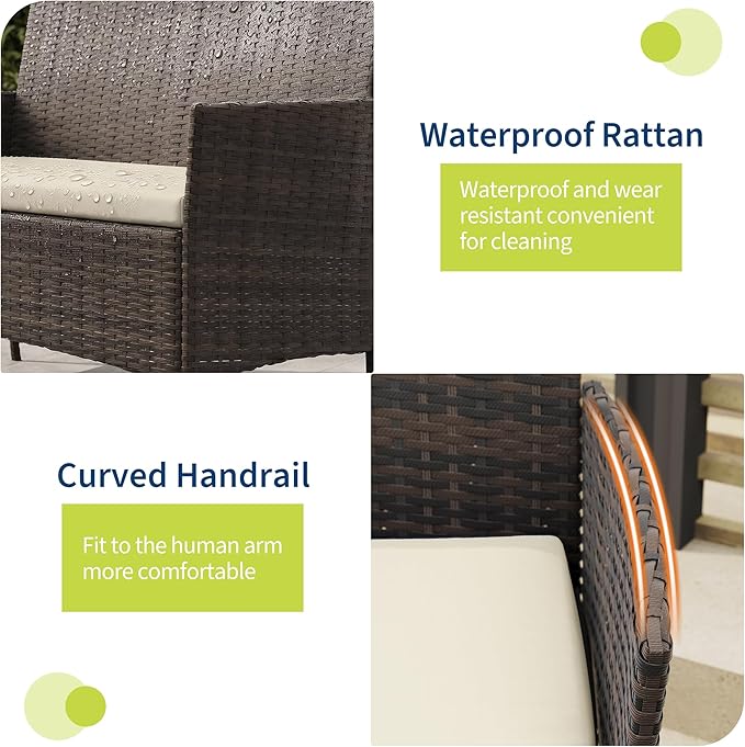 4-Piece Outdoor Furniture Set, PE Rattan Wicker Chairs - Image 3