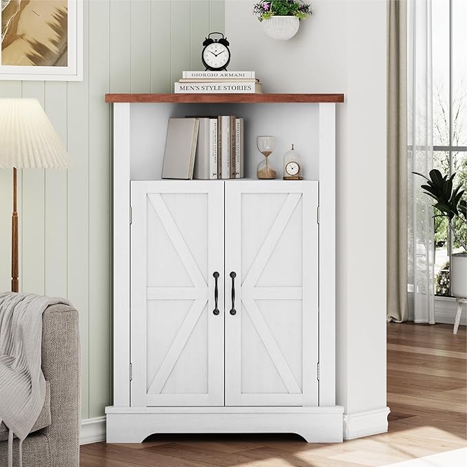 Smuxee Bathroom Corner Storage Cabinet, Farmhouse Floor Corner Cabinet - Image 8