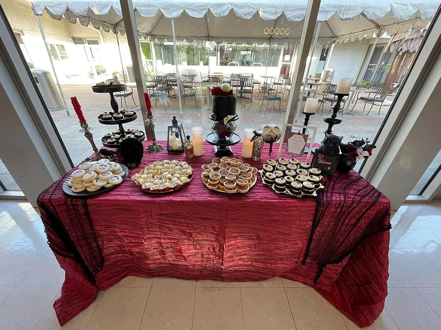 YOUR CHAIR COVERS - 90 x 132 inch Rectangular Crinkle Taffeta Tablecloth - Burgundy, Rectangle Table Linens for 6 ft Rectangular Tables, Wedding Crushed Table Cloth