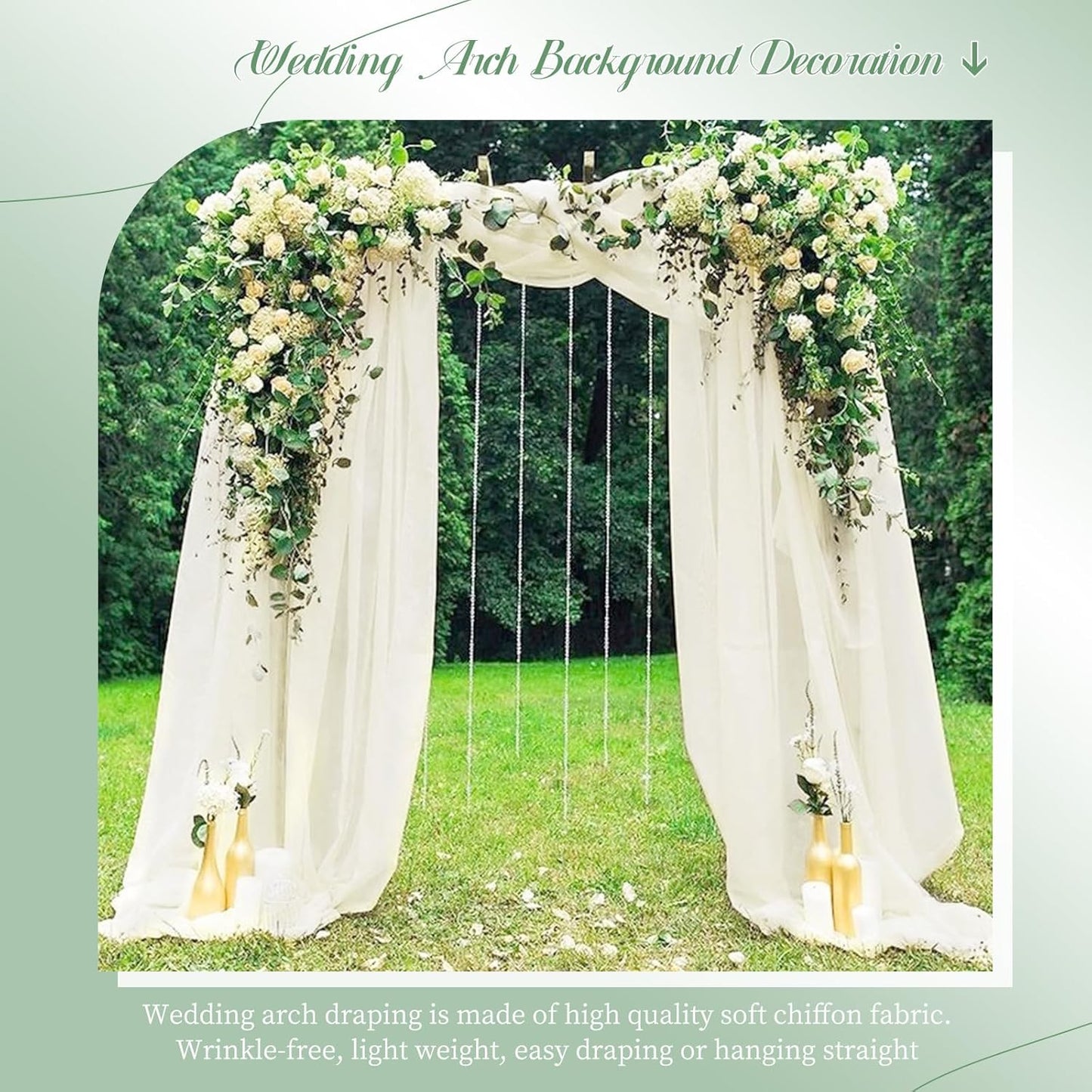 Ivory Sheer Chiffon Wedding Arch Draping Fabric, 1 Panel 28" x 20ft, Perfect for Wedding Ceremony & Reception Decoration
