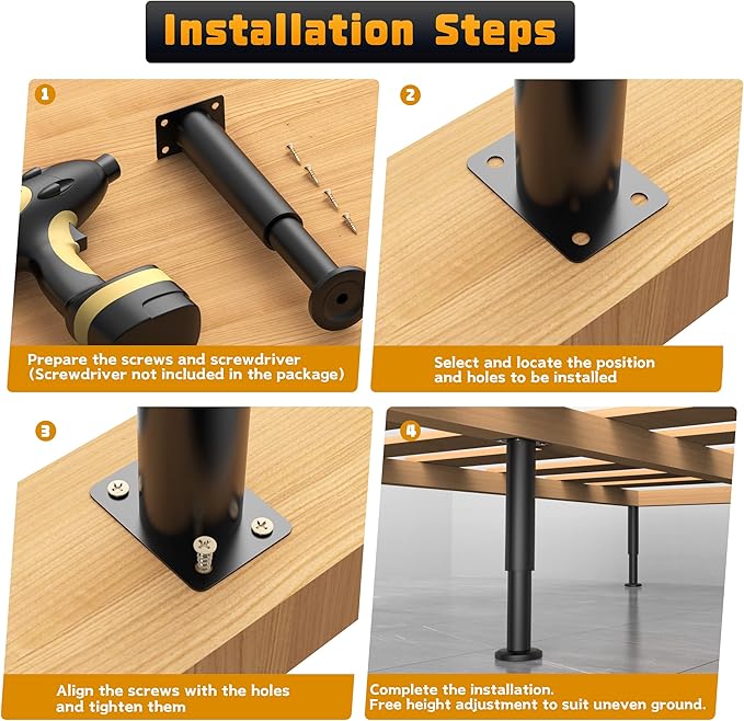 Wlrrcwdttc 4 Pcs Metal Adjustable Furniture Legs 3.15-4.72 inch, Adjustable - Image 3