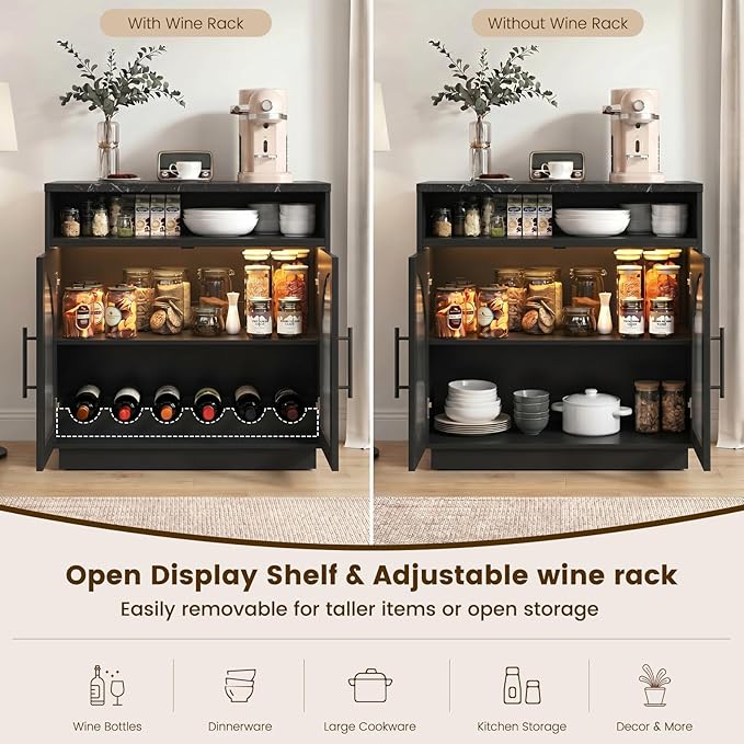 Sideboard Buffet Cabinet with Storage, 31.5" Coffee Bar Cabinet with LED Lights - Image 4