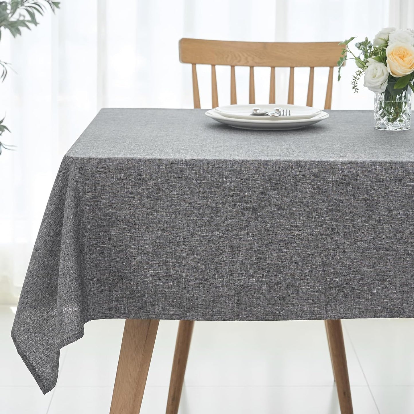 maxmill Rectangle Linen Texture Tablecloth Stain Proof Waterproof Wrinkle Free Washable Dining Table Cloth Wipeable Fabric Table Cover for Dining Room Farmhouse Tablecloths, 60 x 120 Inch, Dark Grey