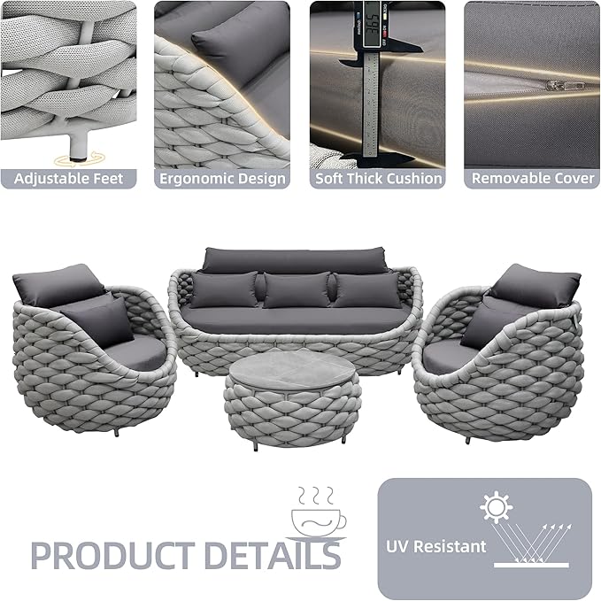 TWT 6-Piece Aluminum Patio Furniture Set, Modern Outdoor Conversation Set - Image 5