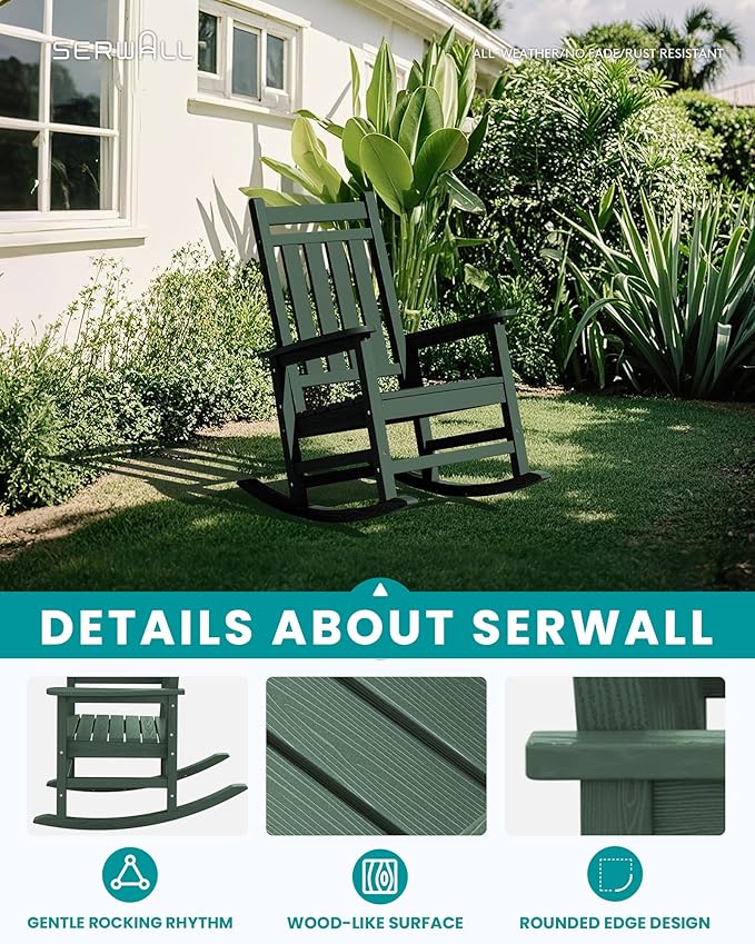 SERWALL Oversized Outdoor Rocking Chair Set of 2, HDPE Rocker - Image 4