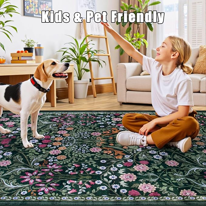 10x14 Area Rugs for Living Room: Floral Washable Rug Vintage Large Soft Boho - Image 7