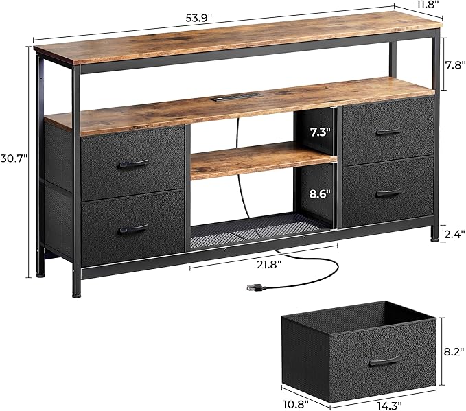 Huuger TV Stand Dresser with Power Outlets and LED Lights, 4 Drawers - Image 7