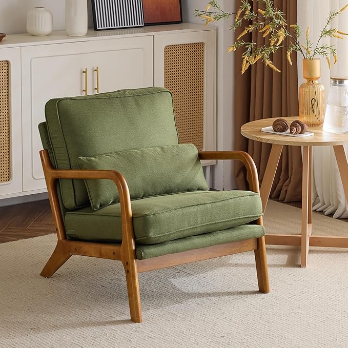 Bonnlo Dark Green Linen Accent Chairs Set of 2, Upholstered Mid Century Modern - Image 3