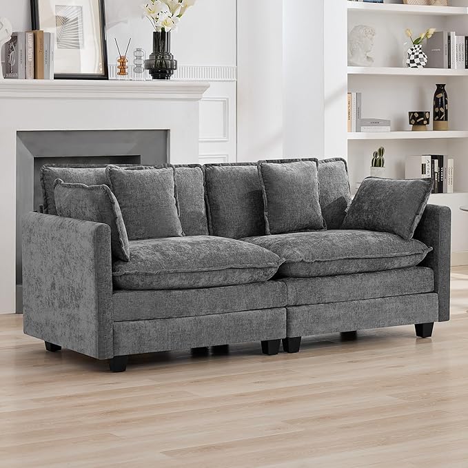 76'' Cloud Deep Seat Loveseat, Upholstered Chenille Modular 2-Seats Sectional - Image 7