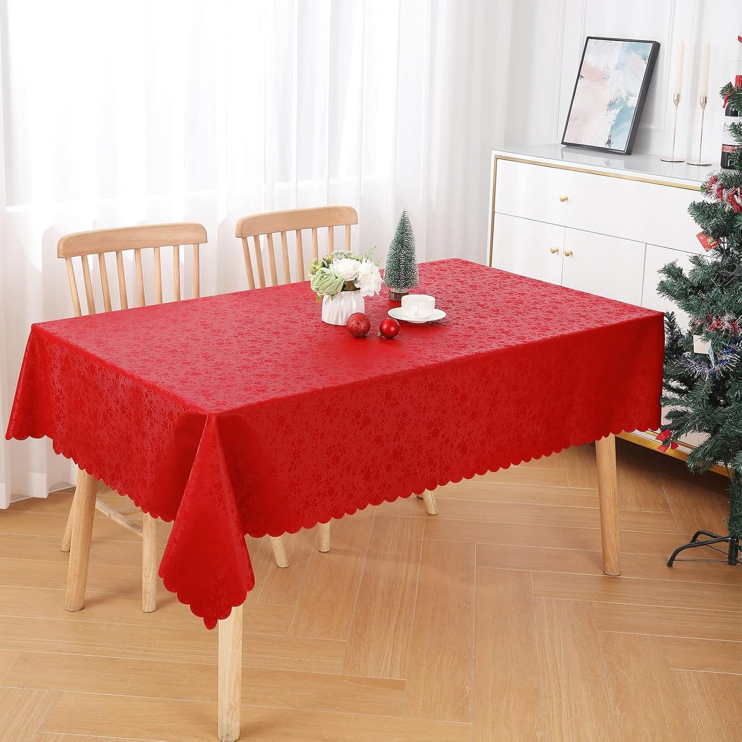 smiry Waterproof Vinyl Tablecloth, Rectangle Heavy Duty Table Cloth, Wipeable Table Cover for Kitchen and Dining Room (Red, 60X102 Inch)