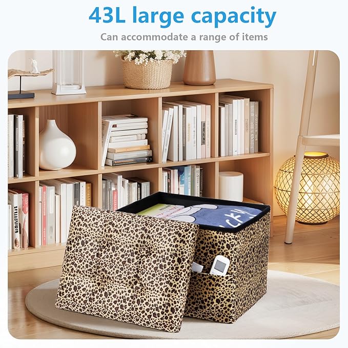 AmasSmile Storage Ottoman Folding Foot Rest Stool - Image 4