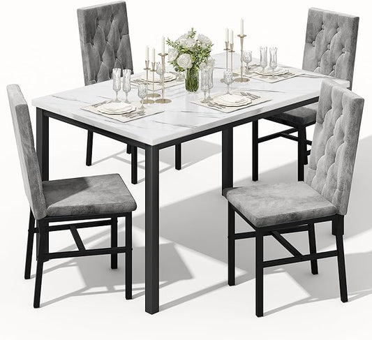 Hooseng Dining Table Set for 4, Faux Marble Small Kitchen Table Chairs Set of 4 by Hooseng