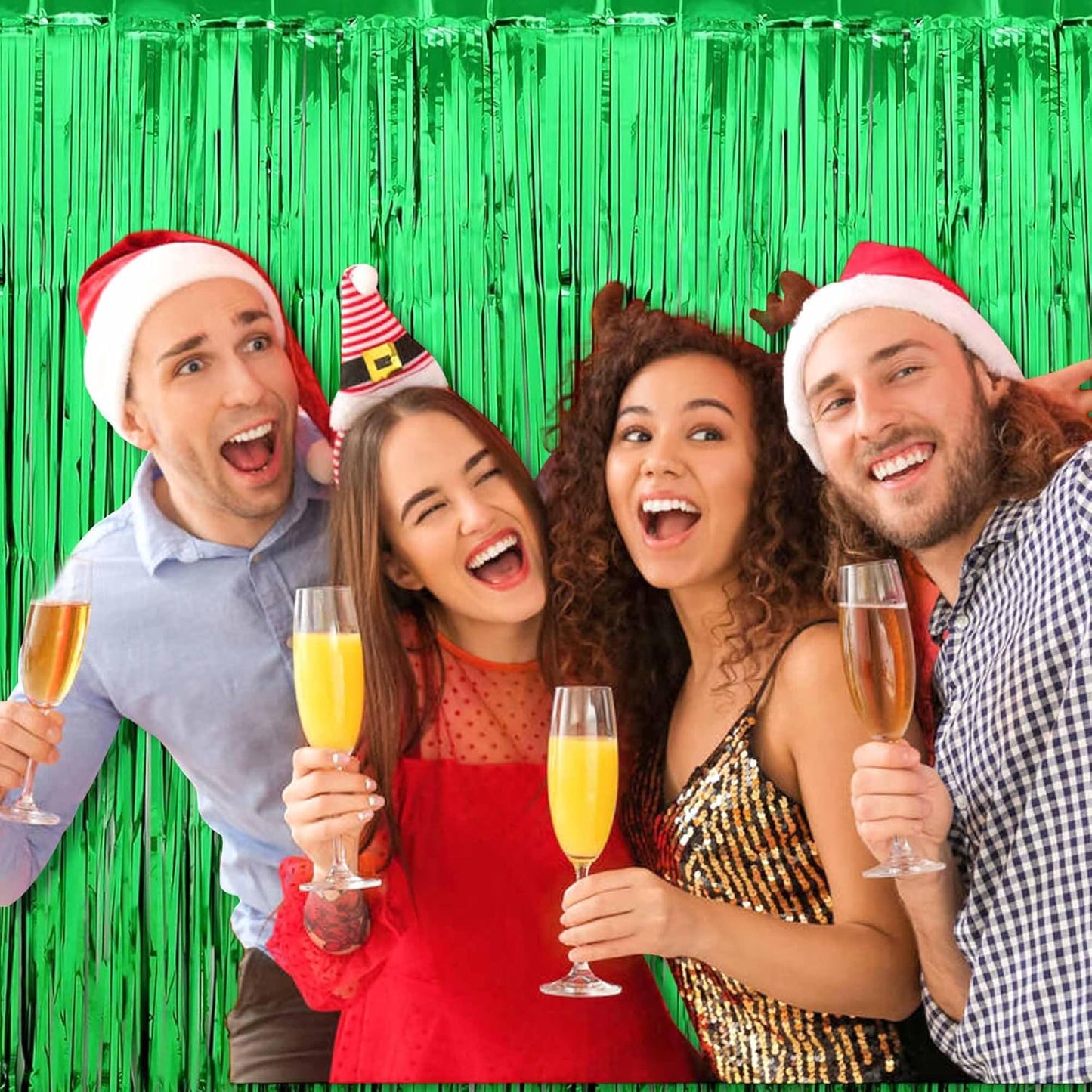 3 Pack Green Foil Fringe Curtains Backdrop, 3.28 x 9.8 Ft Metallic Streamers Tinsel Curtains Background for Photo Booth, Birthday, Halloween, Christmas, Thanksgiving, New Year Party Decorations