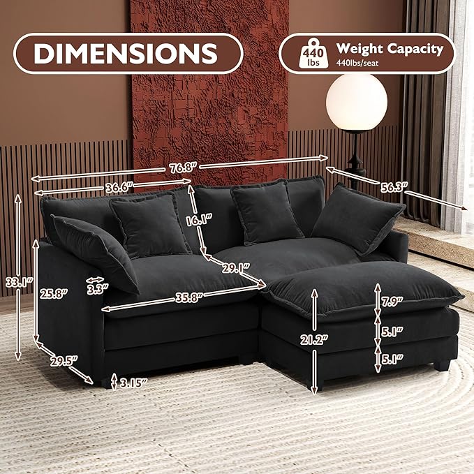 Ihanherry 77" L Shaped Modern Sofa Modular Sectional Cloud Couch - Image 2