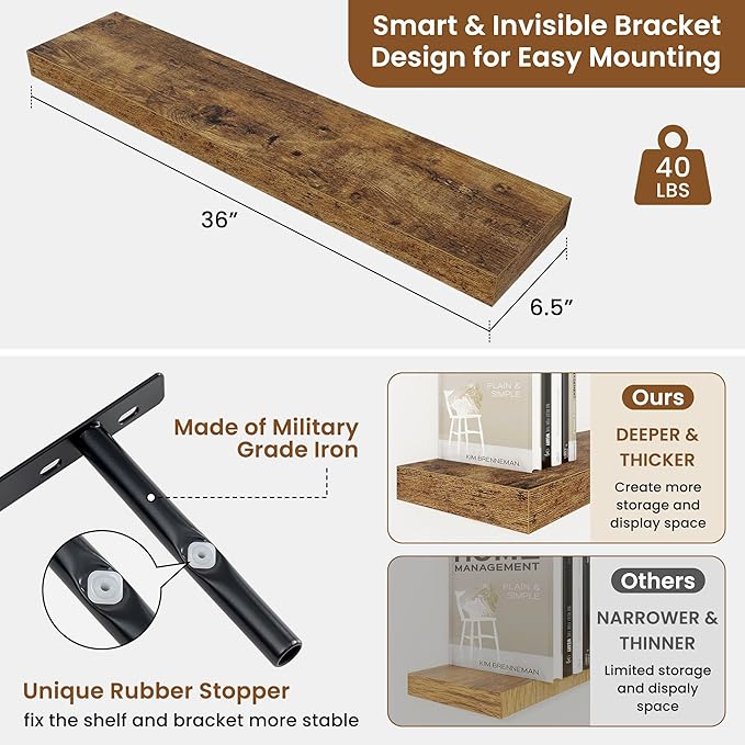 fuqing Floating Shelves for Wall, Wall Mounted Wood Floating Shelf - Image 3