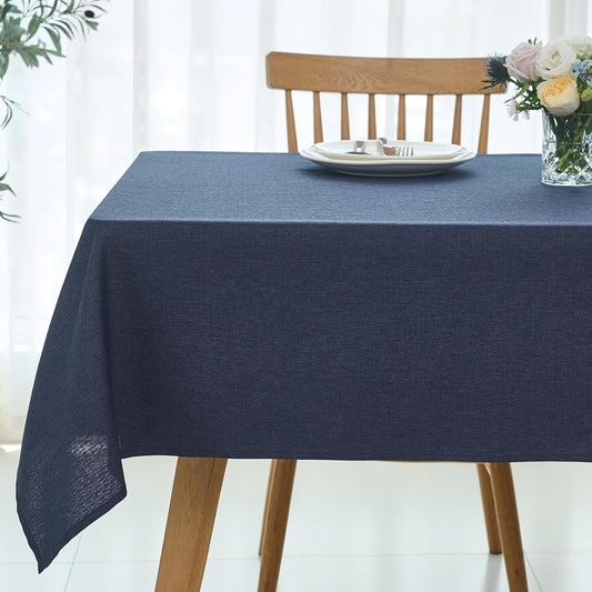 maxmill Rectangle Linen Texture Tablecloth Stain Proof Waterproof Wrinkle Free Washable Dining Table Cloth Wipeable Fabric Table Cover for Dining Room Farmhouse Tablecloths, 60 x 120 Inch, Navy Blue