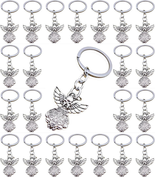 PHAETON 50PCS Silver Tone Guardian Angel Charm Keychain Key Ring