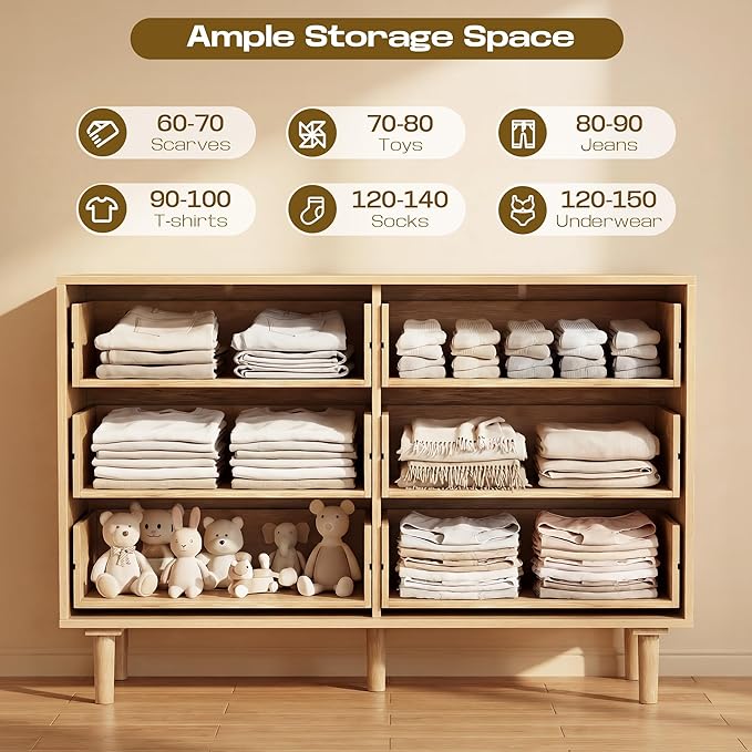 FUQARHY 6 Drawer Dresser Rattan Dresser Modern Chest - Image 4