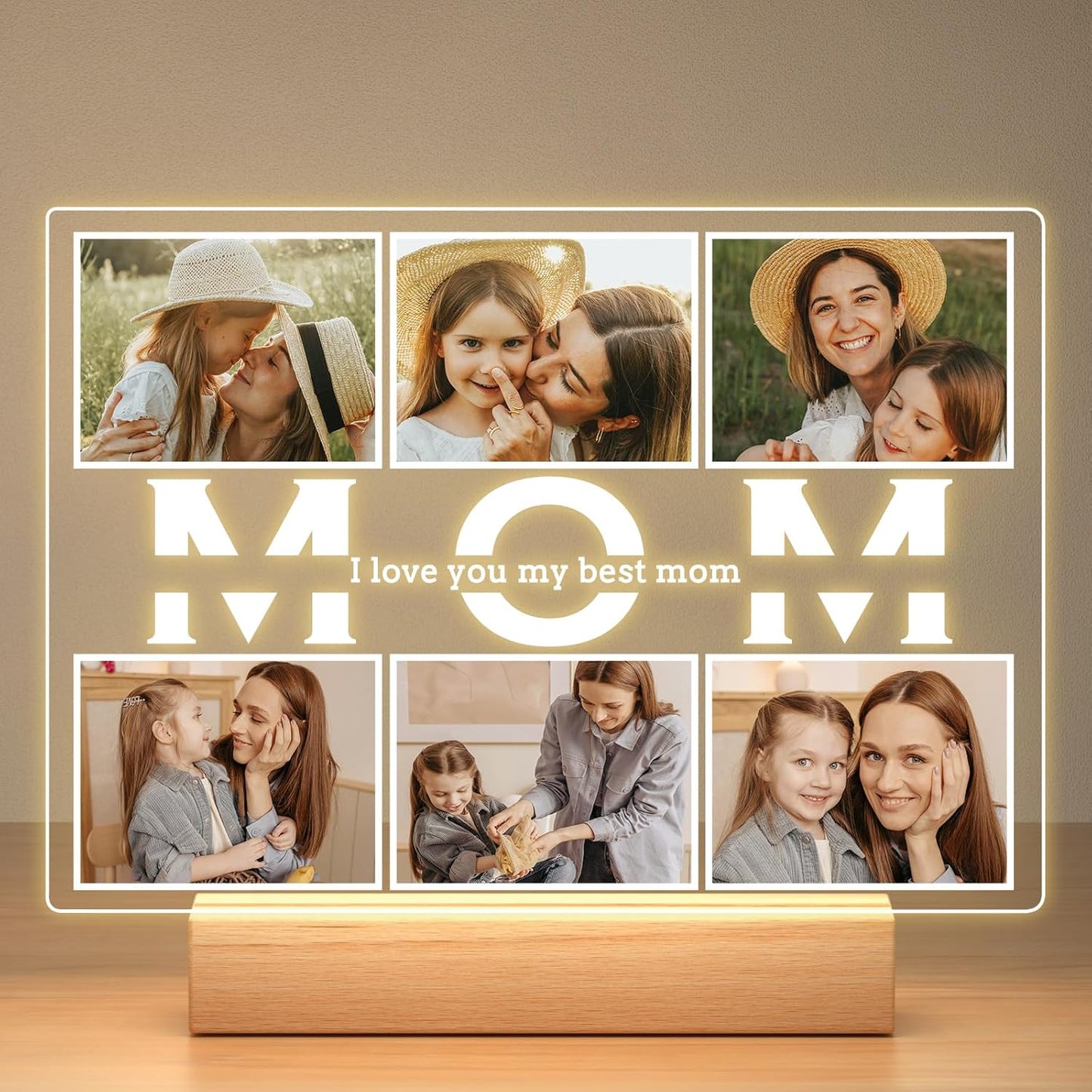Personalized Birthday Gifts for Mom from Daughter Son, Custom Collage Picture Frames with Photos, Customized MOM Photo Frame with Night Light, Personalized Gifts for Mom Kids Baby Family