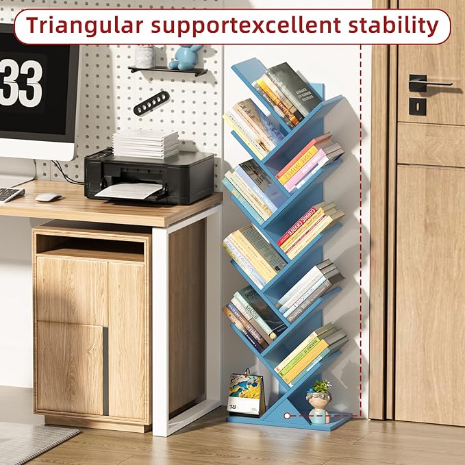 SHEEPAM 10 Tier Tree Book Shelf, Floor Standing Wood Bookshelf - Image 7