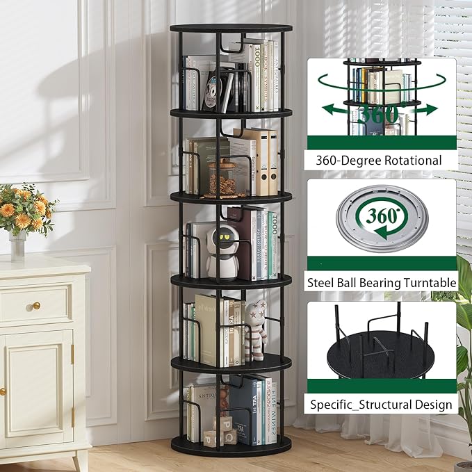 5Tier Rotating Bookshelf, Spinning Bookshelf Tower, 360 ° Display Space Saving - Image 4