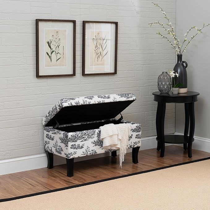 Linon Stephanie Black and White Toile Fully Upholstered Bench - Image 5