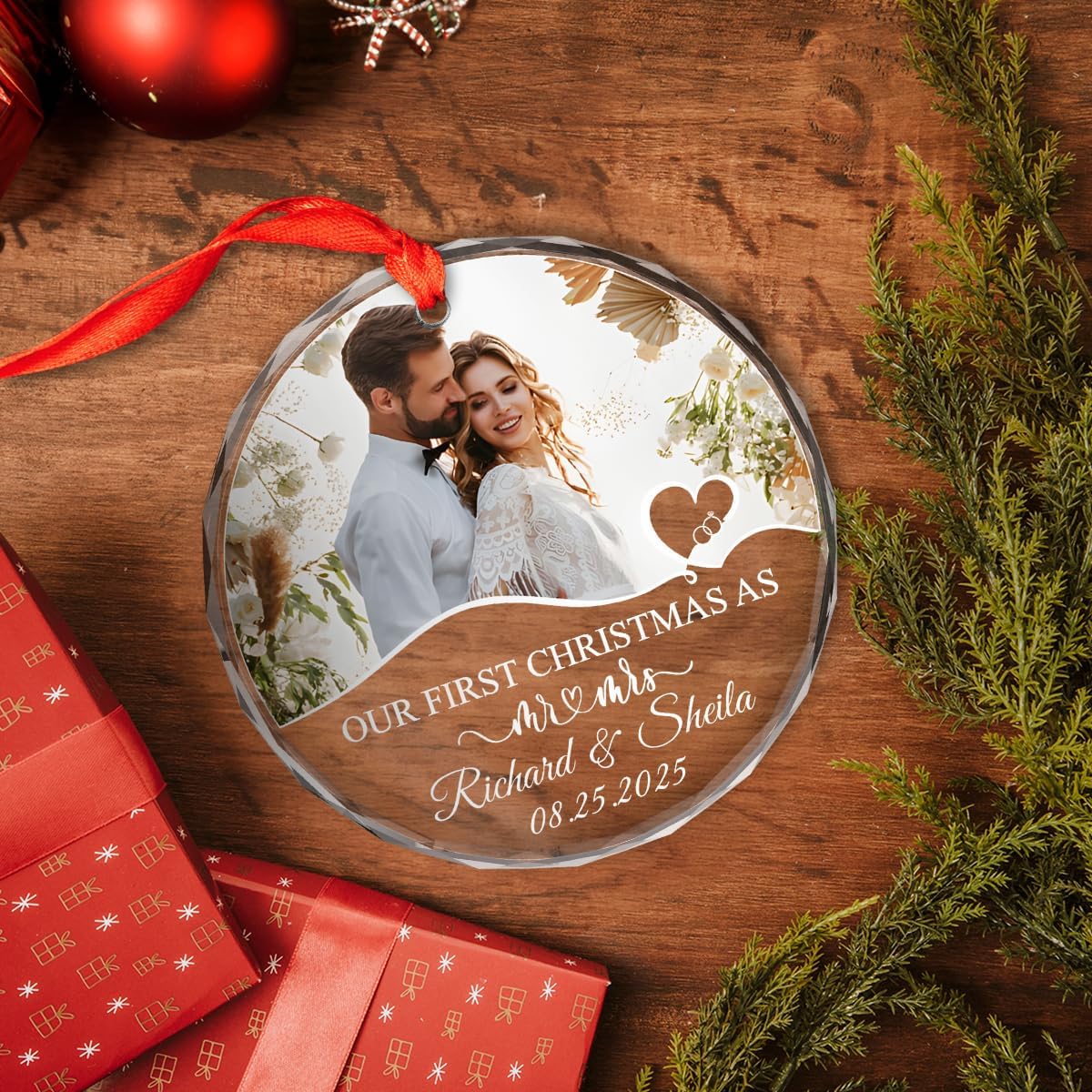Personalized Christmas Ornaments with Names, Couple Glass Ornament, Custom Wedding Gifts for Couples 2025, Wedding Gift Ideas for Newly Wed Couple, Bride, Bridal Shower, Future Mr & Mrs (C1)