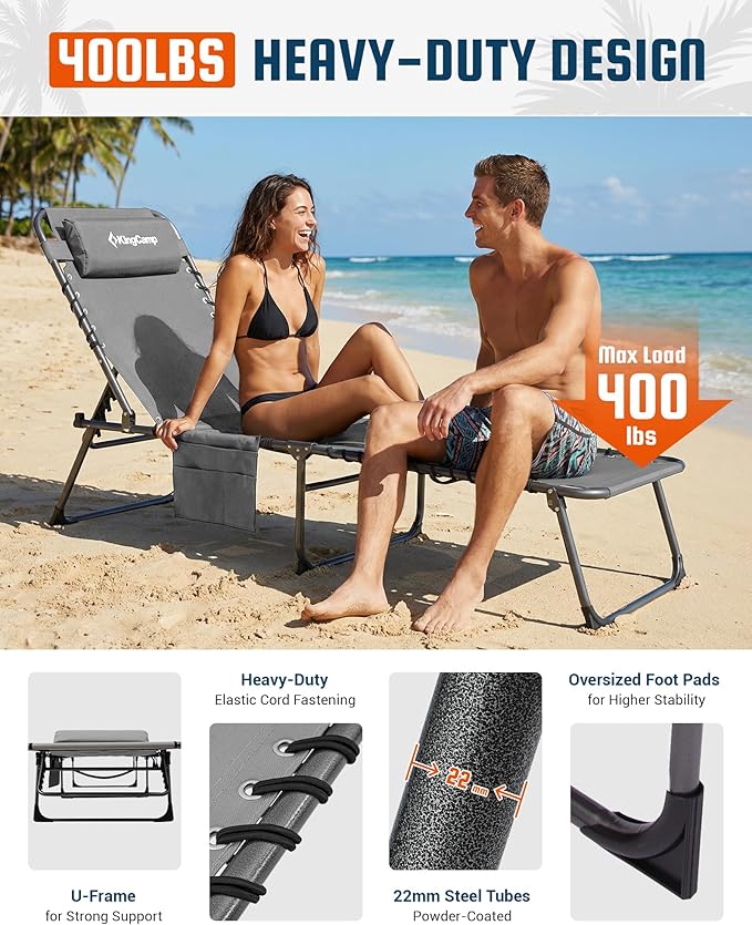 KingCamp Lounge Chair Outdoor, 400LBS Tanning Chairs - Image 4