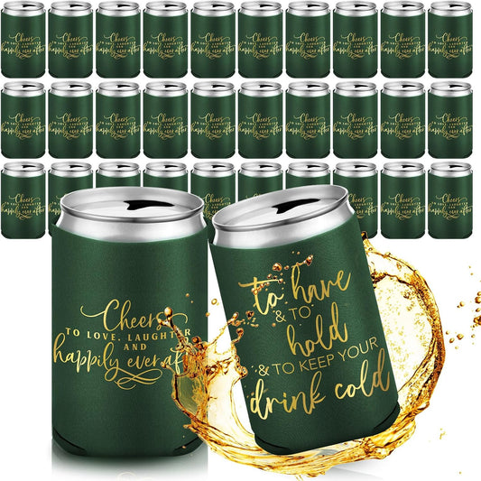 50 Pieces Wedding Can Cooler Bulk Engagement Party Favors for Guests Cheers to Love Laughter and Happily Ever After Rehearsal Dinner Decorations for Wedding Bridal(Army Green,Cute)