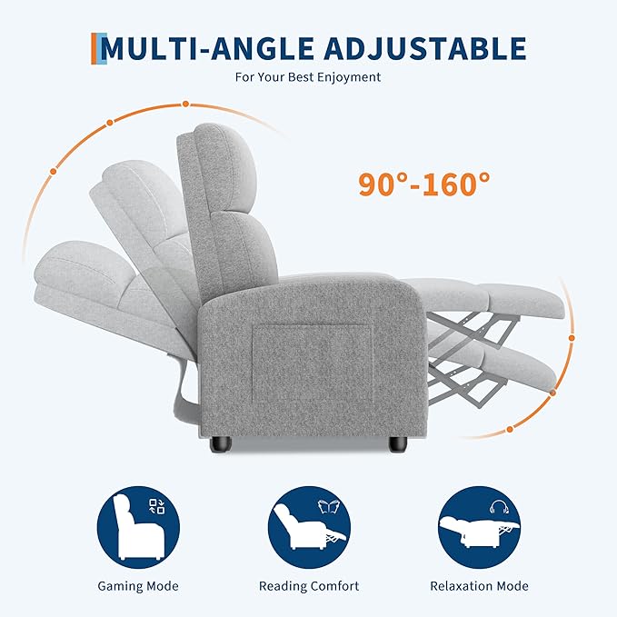 GarveeHome Linen Fabric Manual Recliner Chair, - Image 4