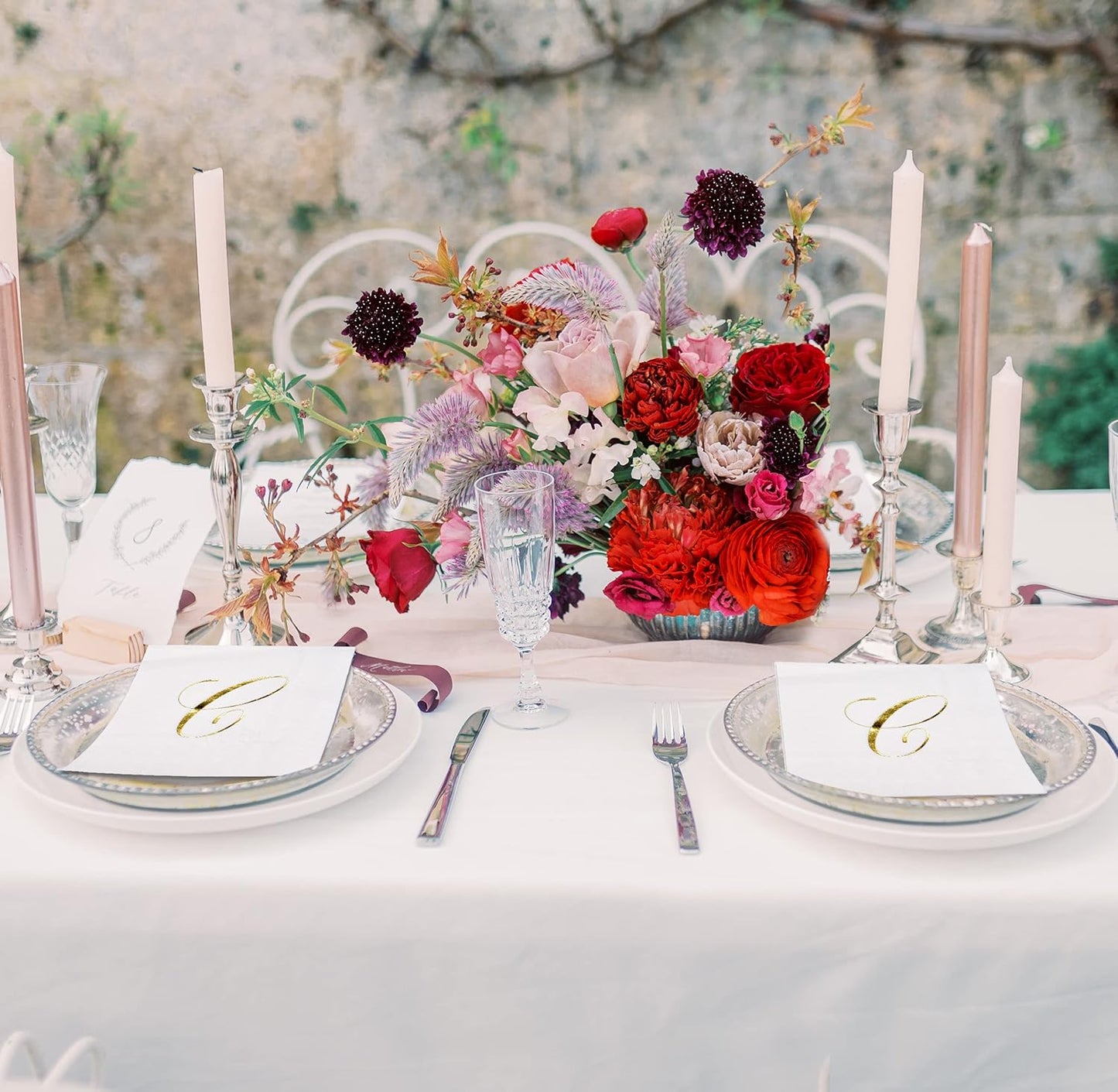 Gift Boutique 100 Gold Monogram Cocktail Napkins Letter C Disposable Paper Pack Elegant Metallic Golden Foil Beverage Napkin for Wedding Holiday Tea Party Bridal & Baby Shower Decorative Napkin