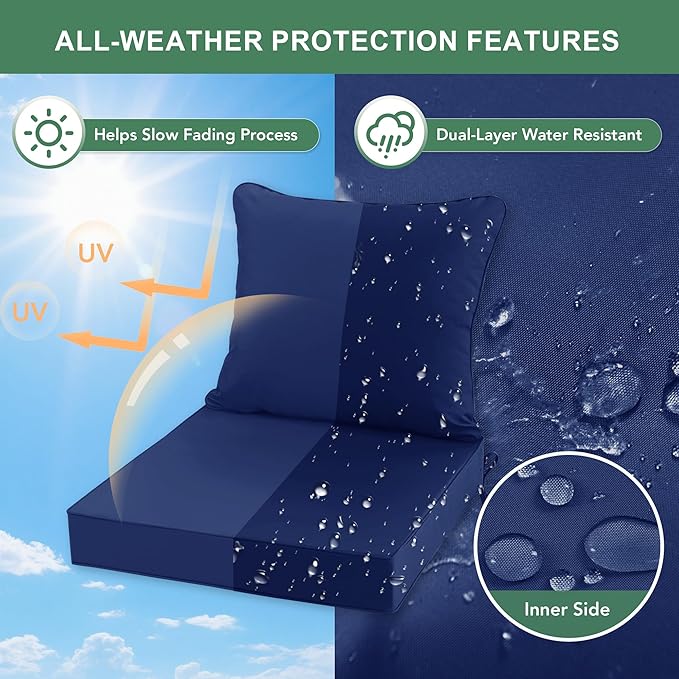 Summsun Outdoor Chair Cushions Set of 2, Waterproof Backrest and Deep Seat - Image 3